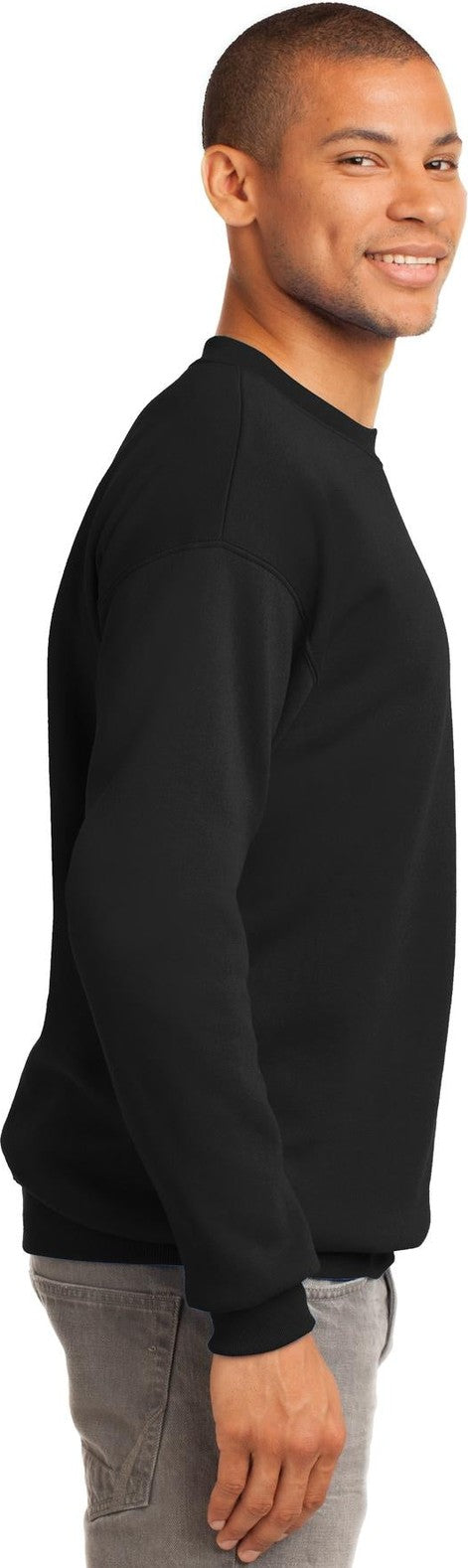 Jet Black Port & Co Tall Essential Fleece Crewneck Sweatshirt. PC90T