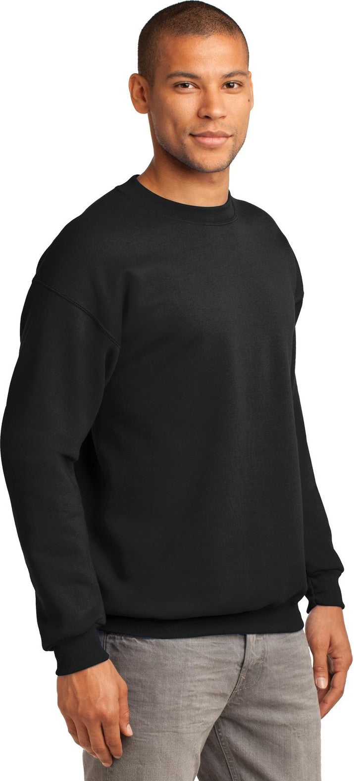 Jet Black Port & Co Tall Essential Fleece Crewneck Sweatshirt. PC90T