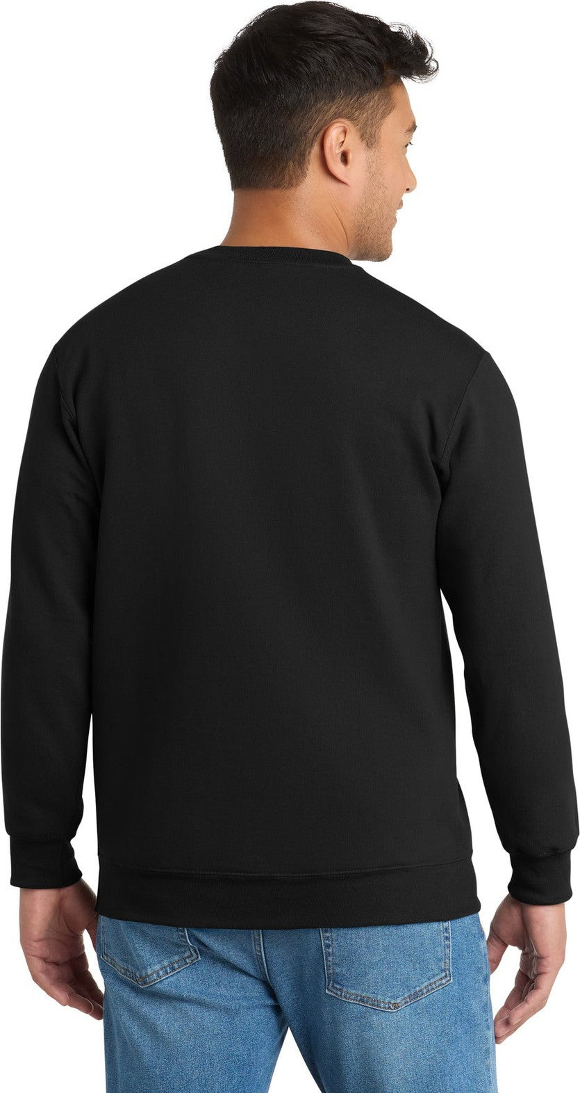 Jet Black Port & Co Tall Essential Fleece Crewneck Sweatshirt. PC90T