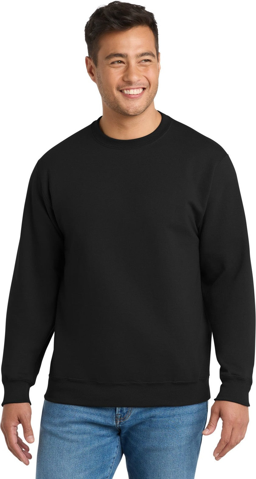 Jet Black Port & Co Tall Essential Fleece Crewneck Sweatshirt. PC90T