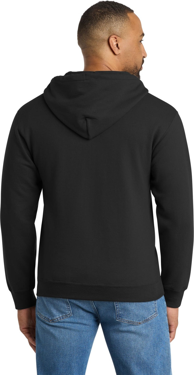 Jet Black Port & Co Tall Essential Fleece Full-Zip Hooded Sweatshirt. PC90ZHT