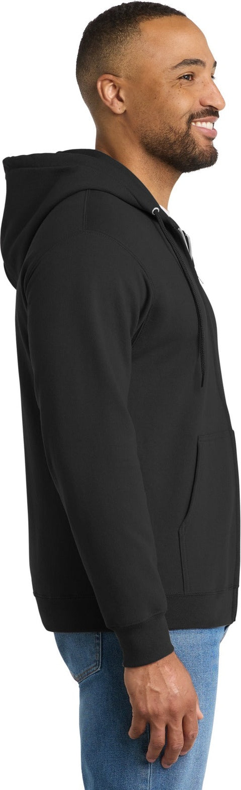 Jet Black Port & Co Tall Essential Fleece Full-Zip Hooded Sweatshirt. PC90ZHT