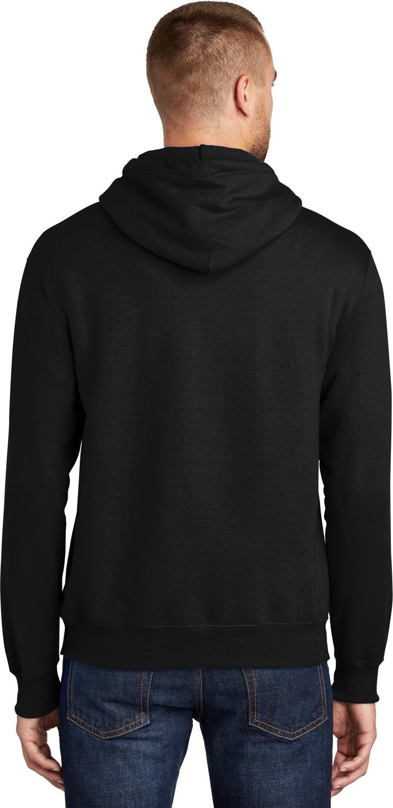 Jet Black Port & Co Tall Essential Fleece Pullover Hooded Sweatshirt. PC90HT