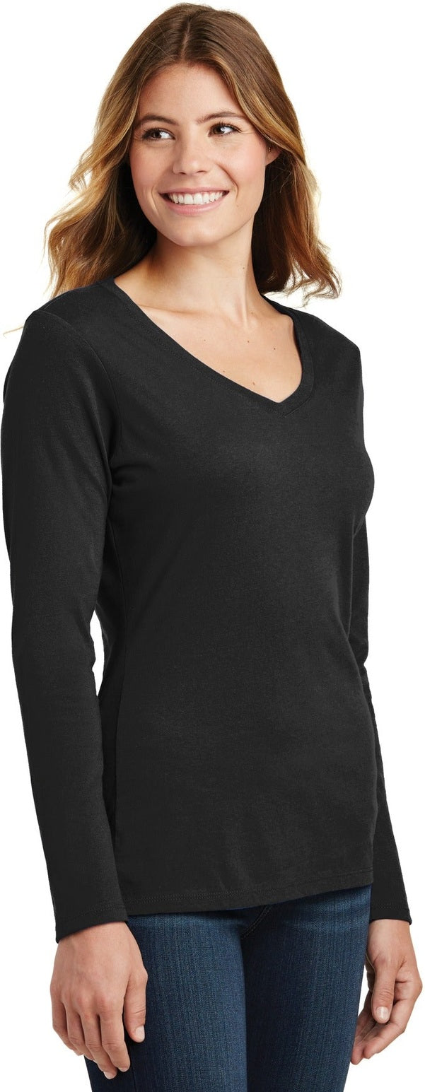 Jet Black Port & Co Women's Long Sleeve Fan Favorite V-Neck Tee. LPC450VLS