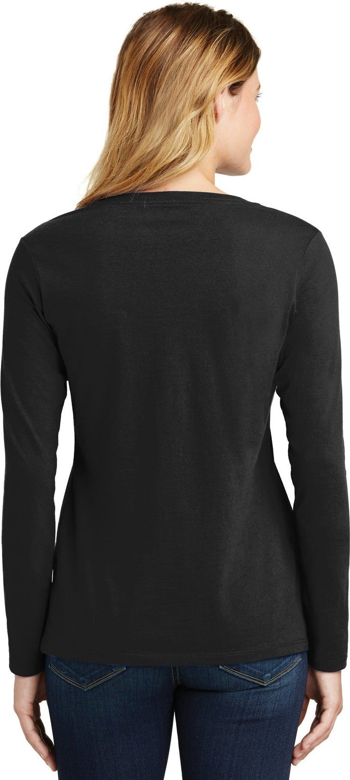 Jet Black Port & Co Women's Long Sleeve Fan Favorite V-Neck Tee. LPC450VLS