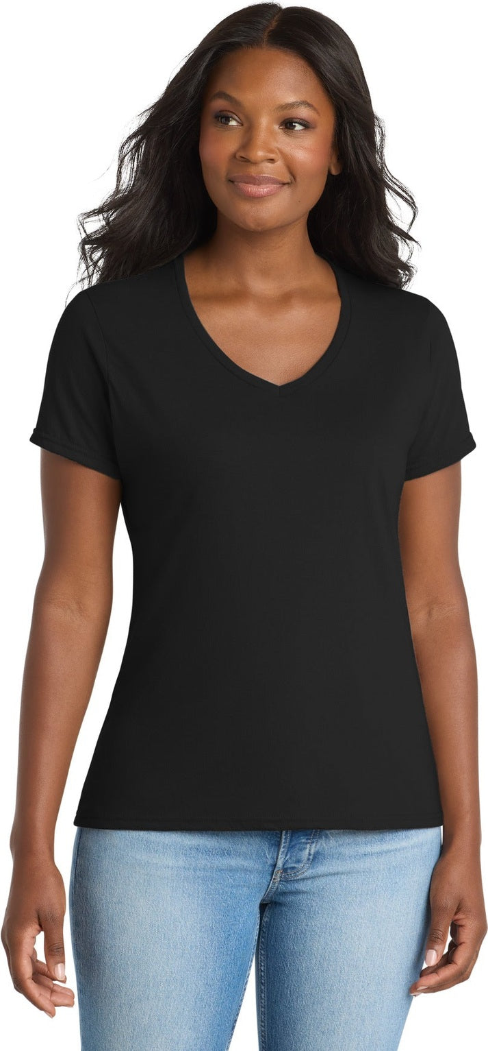 Jet Black Port & Co Women's Performance Blend V-Neck Tee. LPC381V