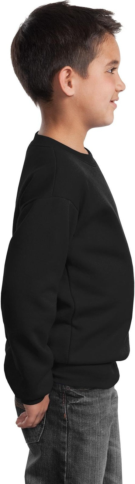 Jet Black Port & Co Youth Core Fleece Crewneck Sweatshirt. PC90Y