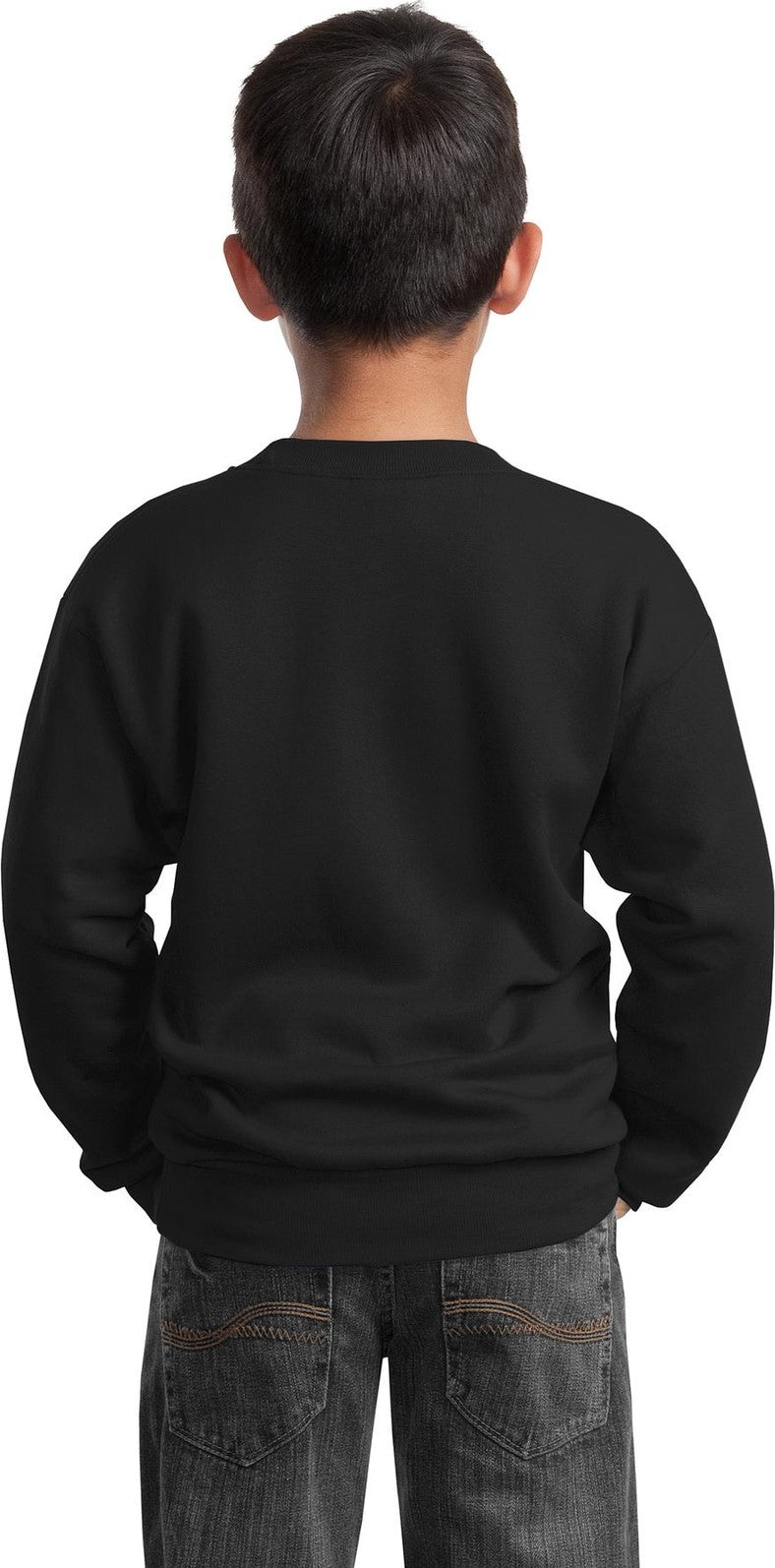 Jet Black Port & Co Youth Core Fleece Crewneck Sweatshirt. PC90Y