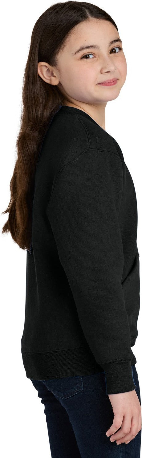 JetBlack Port & Co Youth Core Fleece Crewneck Pocket Sweatshirt PC78YPKT