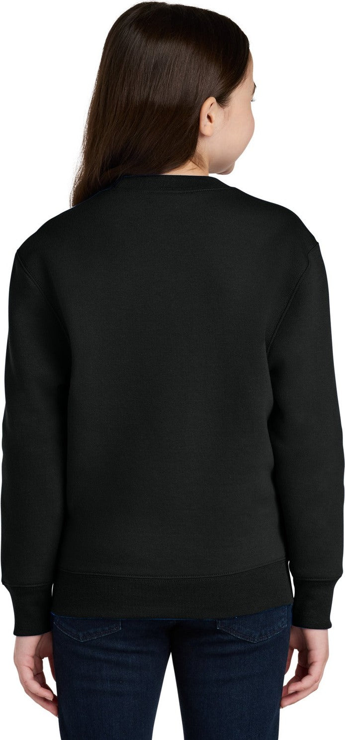 JetBlack Port & Co Youth Core Fleece Crewneck Pocket Sweatshirt PC78YPKT