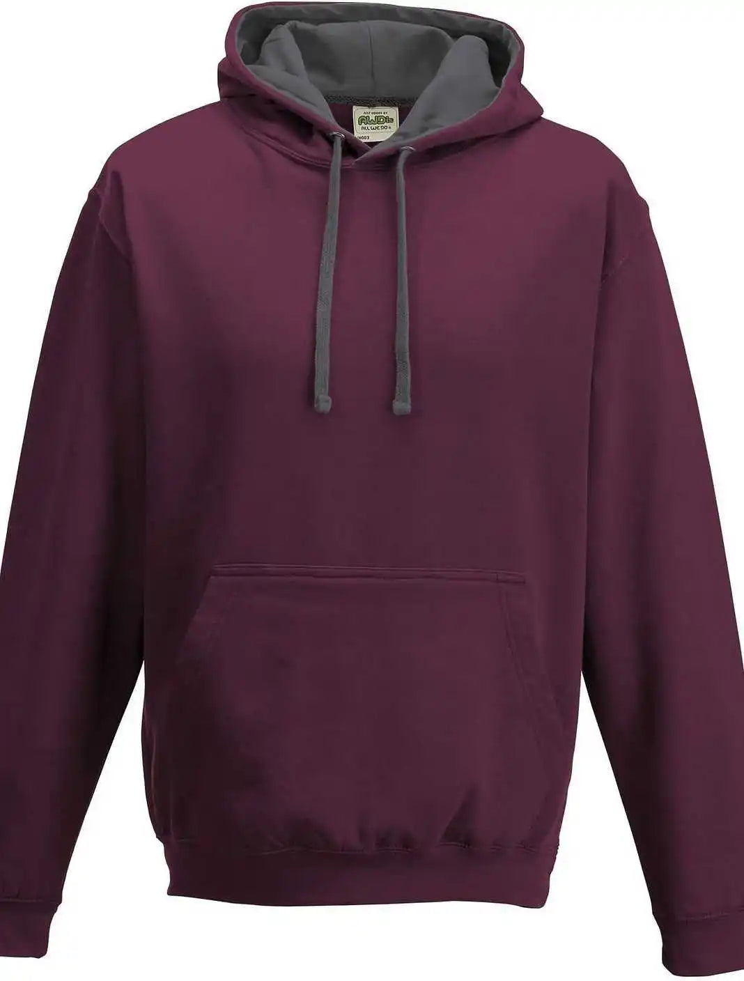 Just Hoods Jha003 Varsity Contrast Hoodie - Burgundy Charcoal