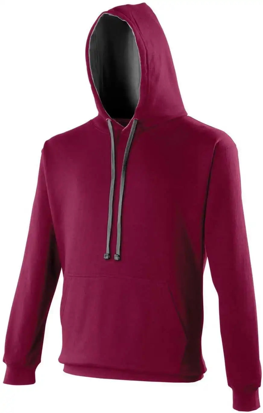 Just Hoods Jha003 Varsity Contrast Hoodie - Burgundy Charcoal
