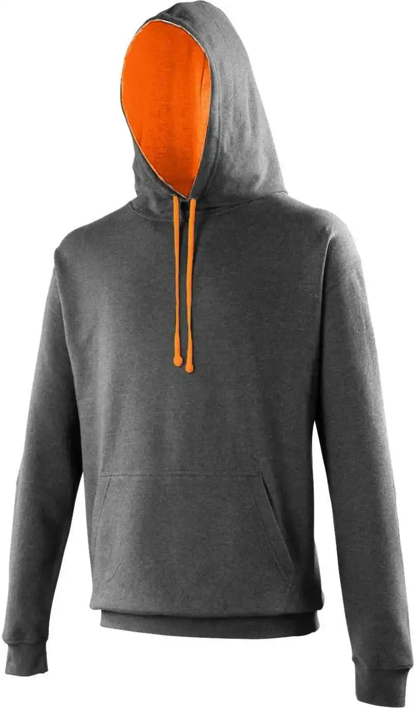 Just Hoods Jha003 Varsity Contrast Hoodie - Charcoal Orange Crush
