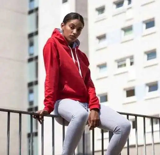 Just Hoods Jha003 Varsity Contrast Hoodie - Fire Red Arctic White