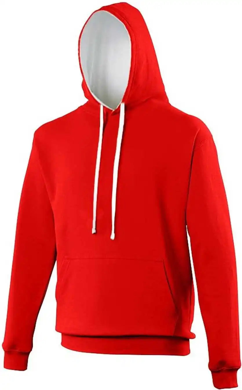 Just Hoods Jha003 Varsity Contrast Hoodie - Fire Red Arctic White