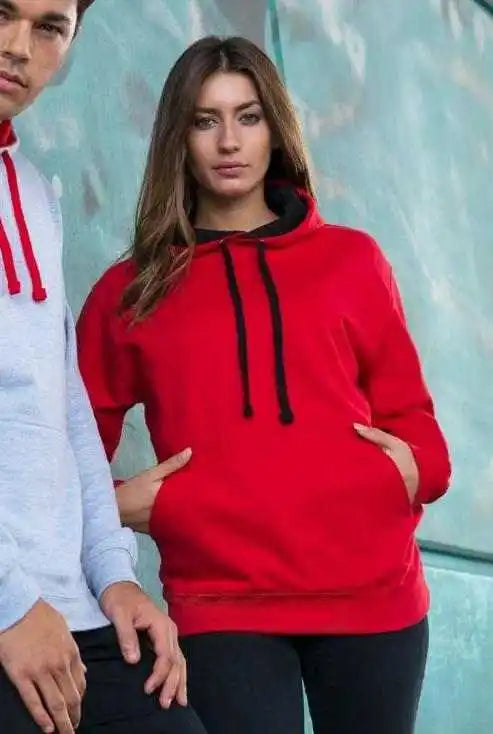 Just Hoods Jha003 Varsity Contrast Hoodie - Fire Red Jet Black