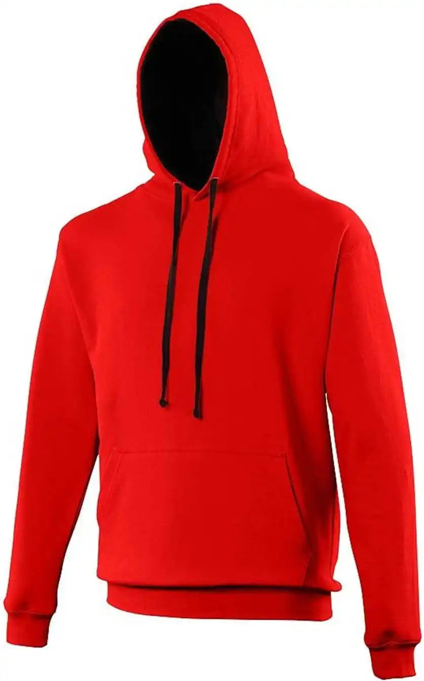 Just Hoods Jha003 Varsity Contrast Hoodie - Fire Red Jet Black