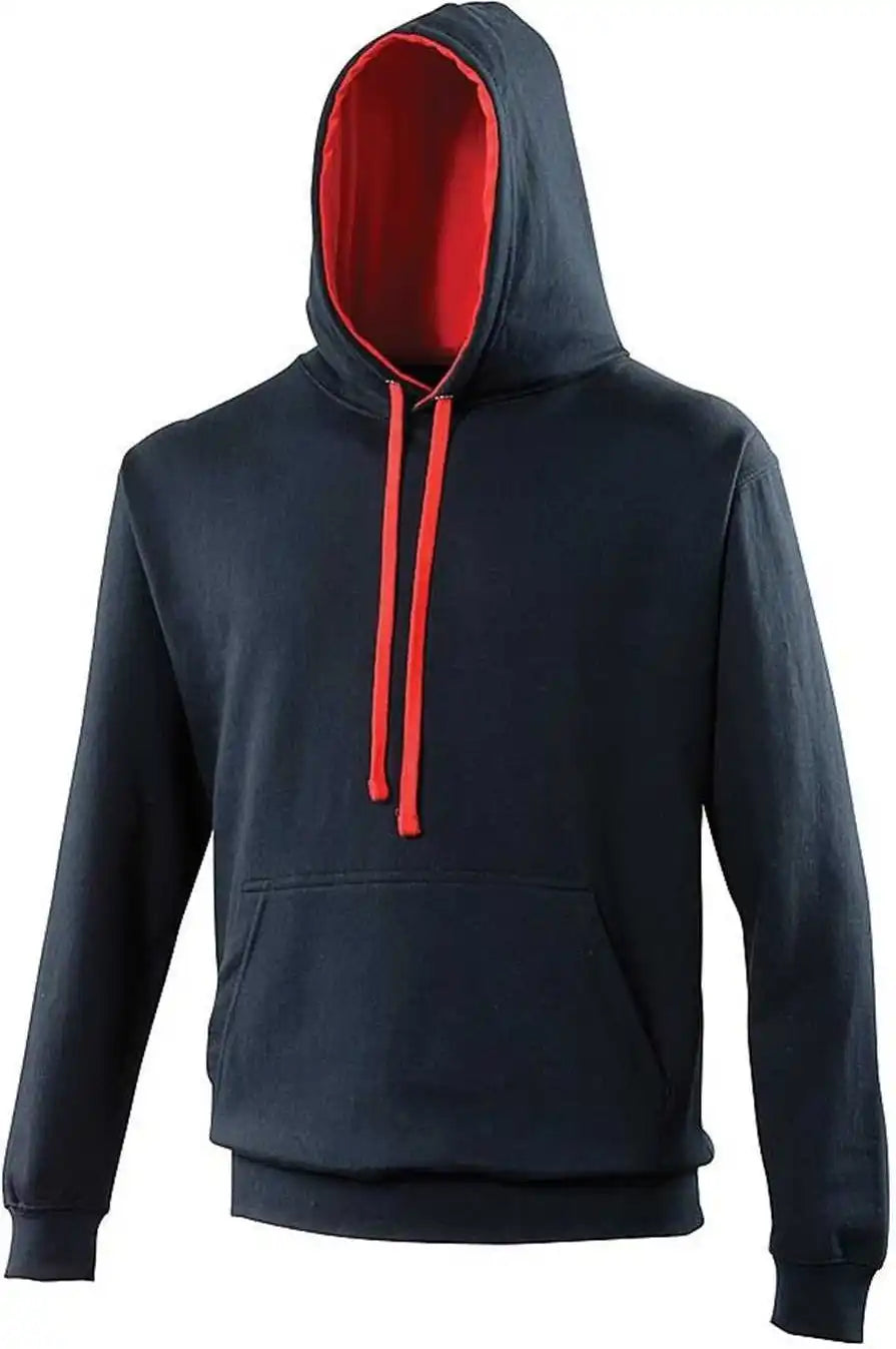 Just Hoods Jha003 Varsity Contrast Hoodie - French Navy Fire Red