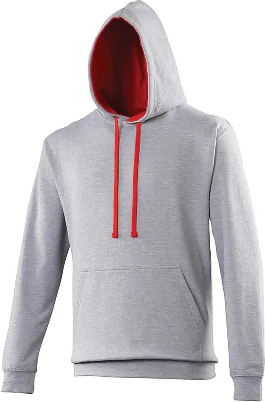 Just Hoods Jha003 Varsity Contrast Hoodie - Heather Gray Fire Red