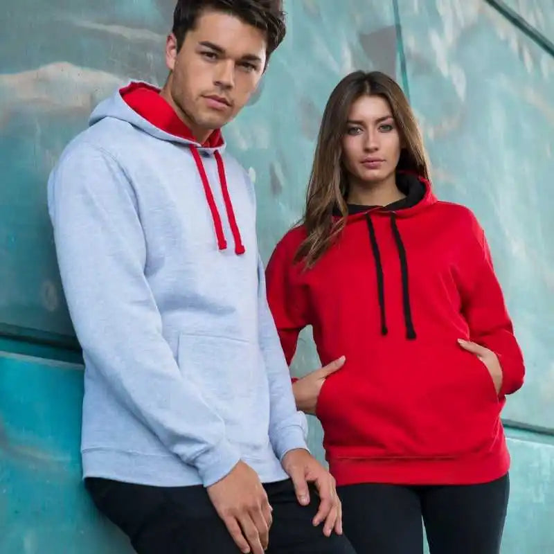 Just Hoods Jha003 Varsity Contrast Hoodie - Heather Gray Fire Red