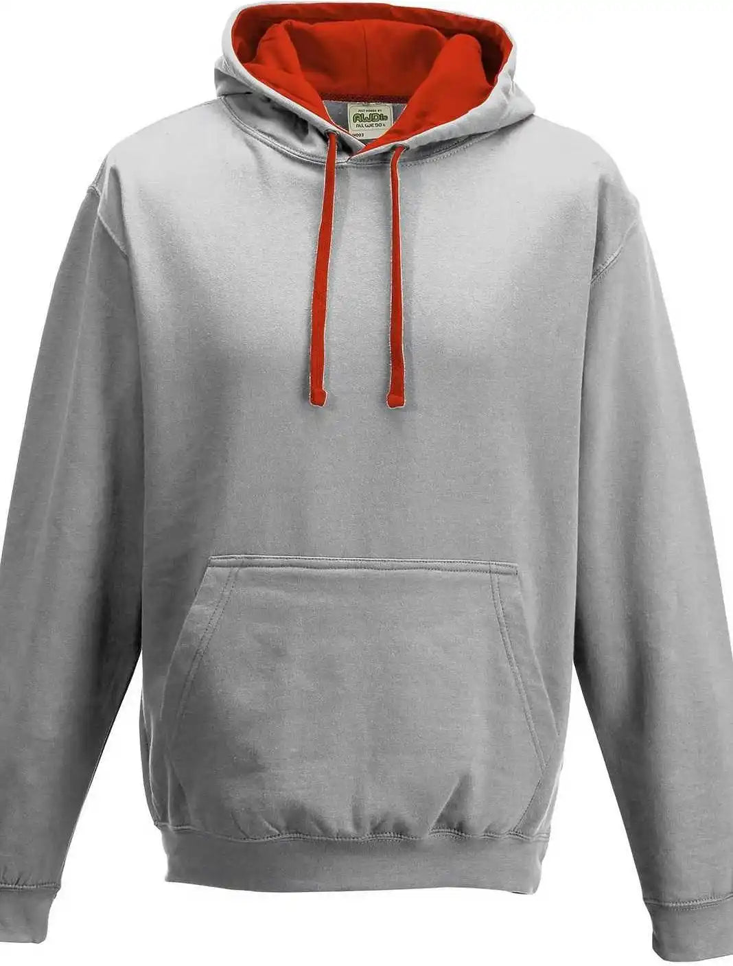 Just Hoods Jha003 Varsity Contrast Hoodie - Heather Gray Fire Red
