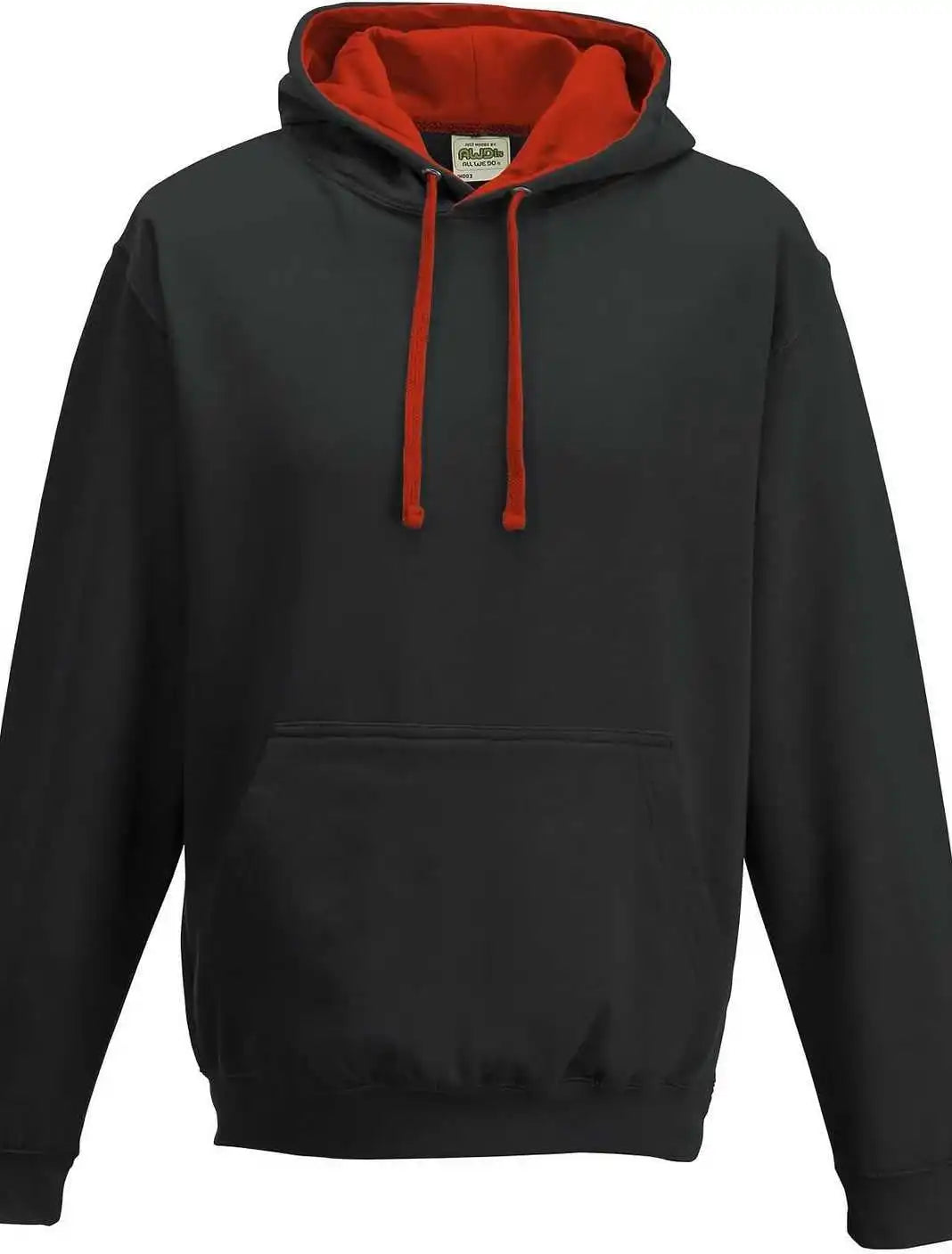 Just Hoods Jha003 Varsity Contrast Hoodie - Jet Black Fire Red