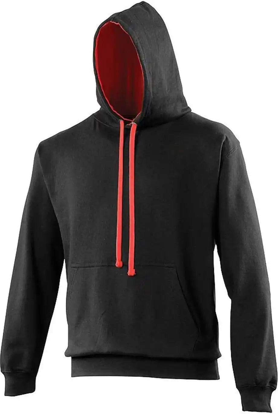 Just Hoods Jha003 Varsity Contrast Hoodie - Jet Black Fire Red