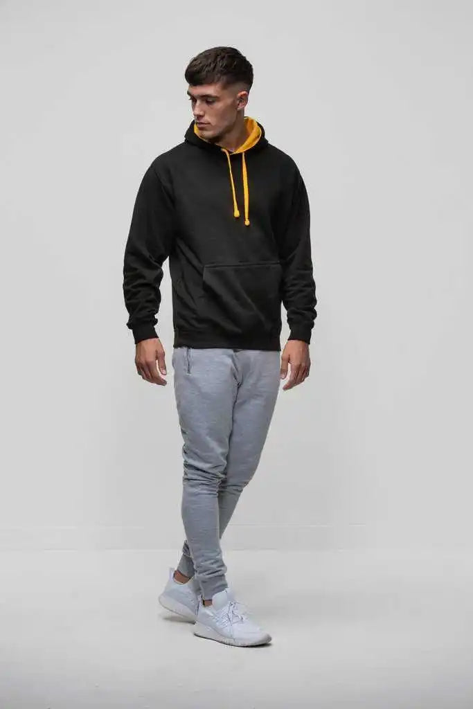 Just Hoods Jha003 Varsity Contrast Hoodie - Jet Black Gold