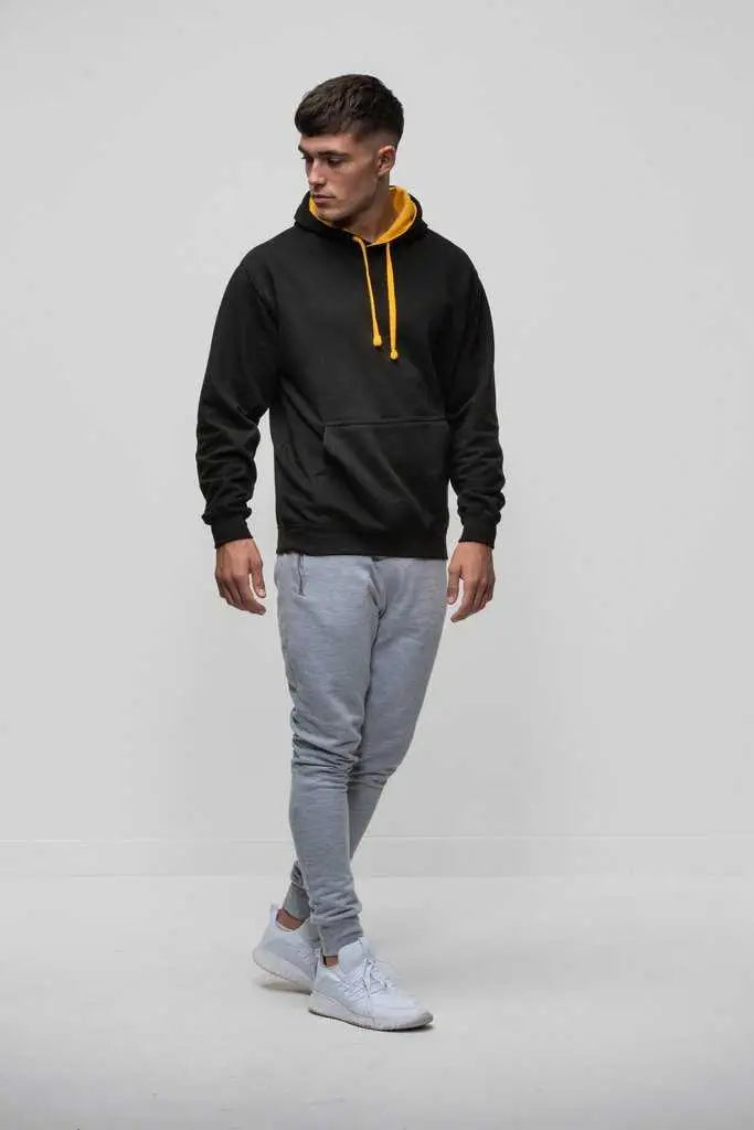 Just Hoods Jha003 Varsity Contrast Hoodie - Jet Black Gold