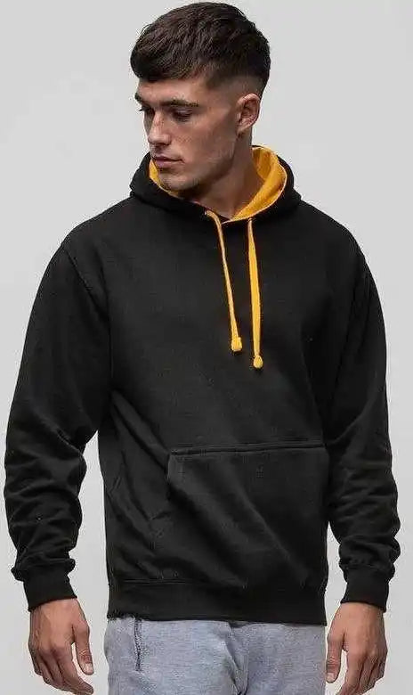 Just Hoods Jha003 Varsity Contrast Hoodie - Jet Black Orange Crush
