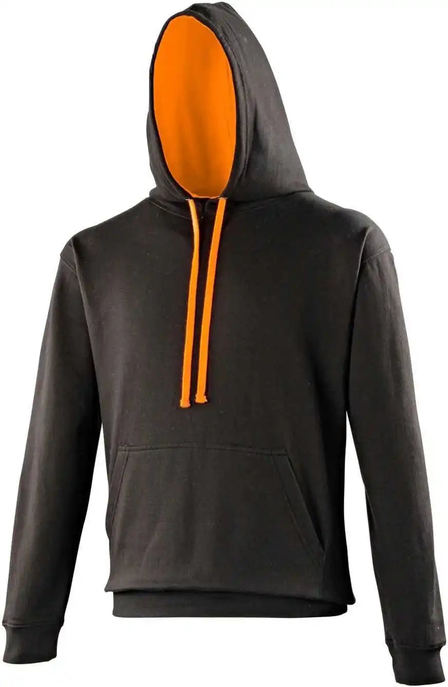 Just Hoods Jha003 Varsity Contrast Hoodie - Jet Black Orange Crush