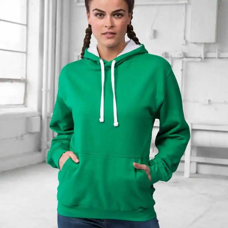 Just Hoods Jha003 Varsity Contrast Hoodie - Kelly Green Arctic White