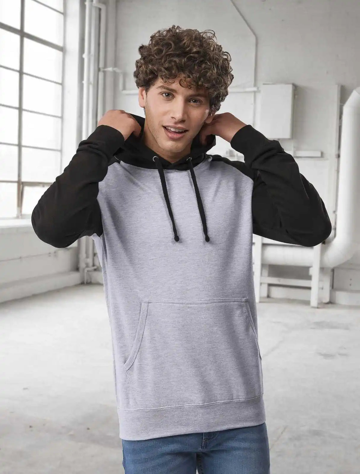 Just Hoods Jha009 Baseball Hoodie - Heather Gray Jet Black