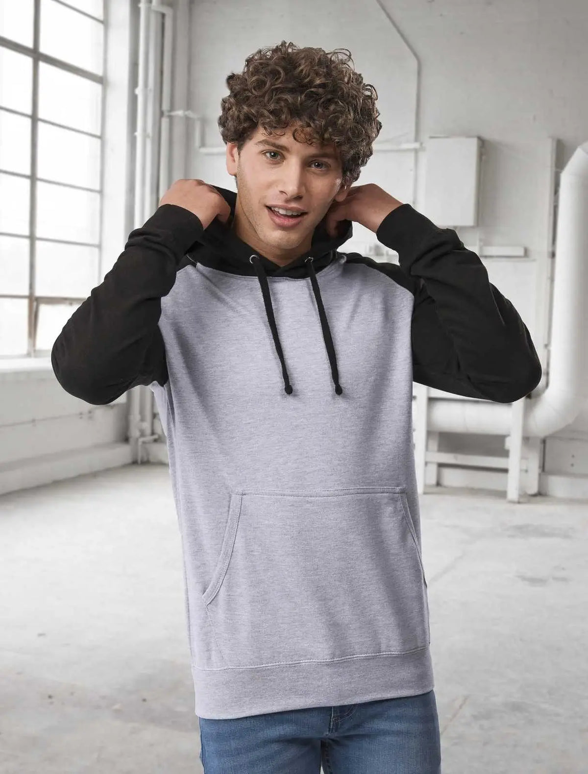 Just Hoods Jha009 Baseball Hoodie - Heather Gray Jet Black