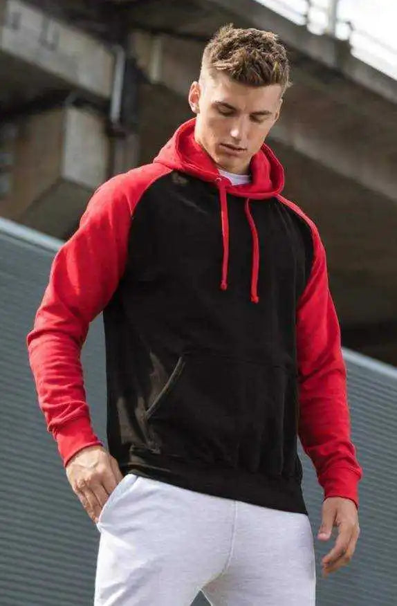 Just Hoods Jha009 Baseball Hoodie - Jet Black Fire Red