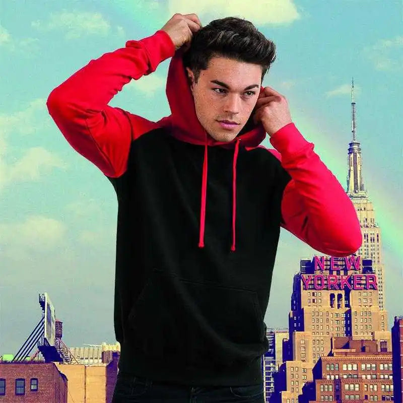 Just Hoods Jha009 Baseball Hoodie - Jet Black Fire Red
