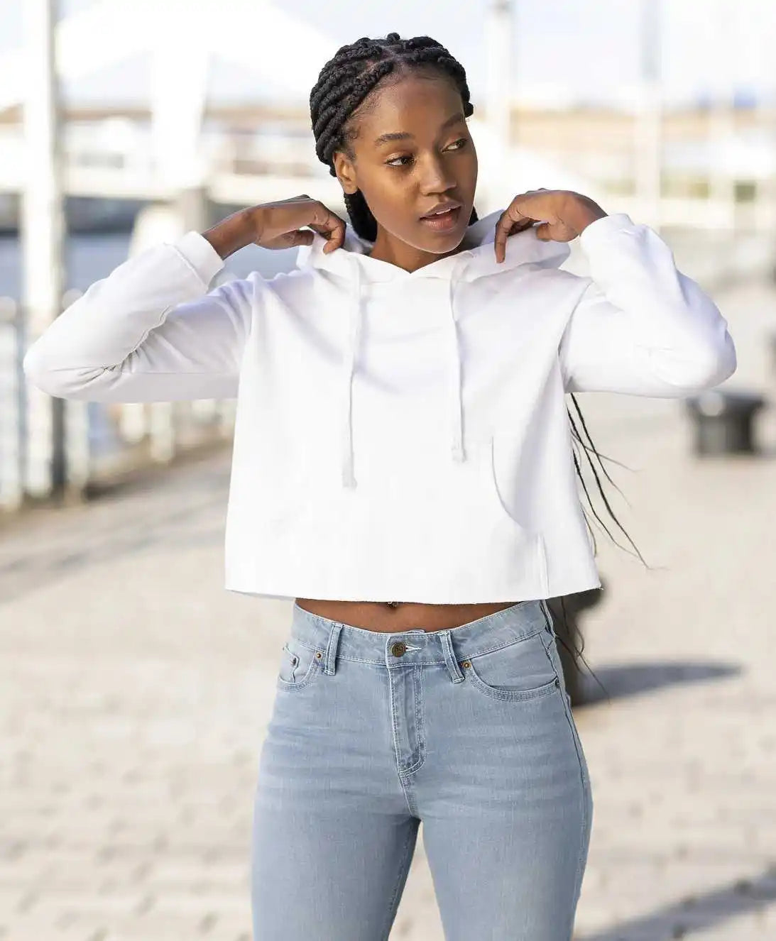 Just Hoods Jha016 Girlie Cropped Hoodie - Arctic White