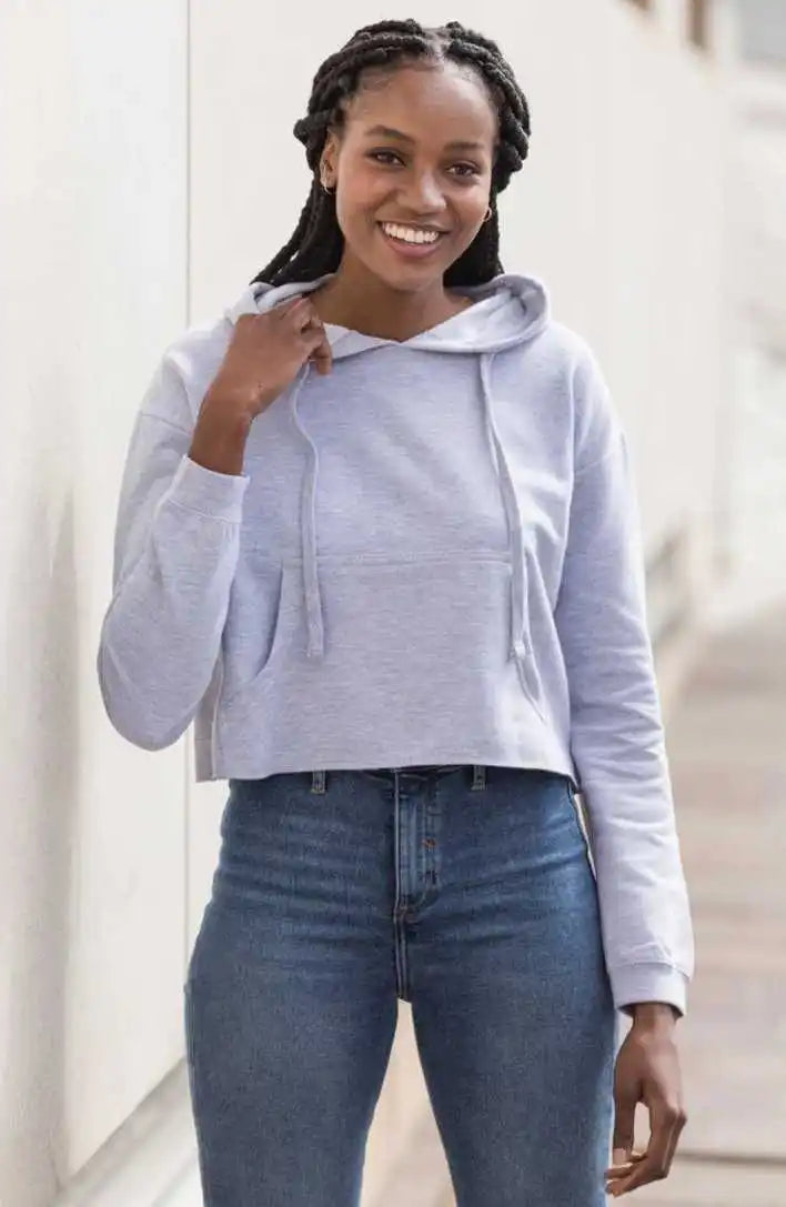 Just Hoods Jha016 Girlie Cropped Hoodie - Heather Gray