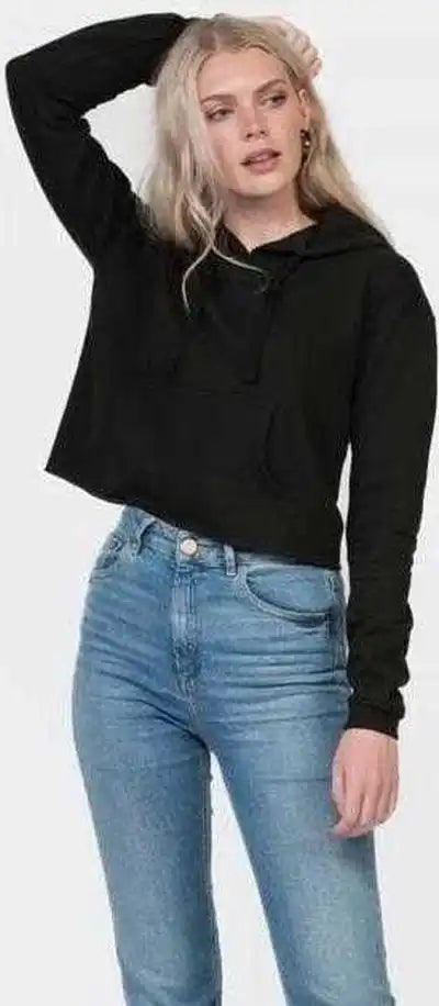 Just Hoods Jha016 Girlie Cropped Hoodie - Jet Black