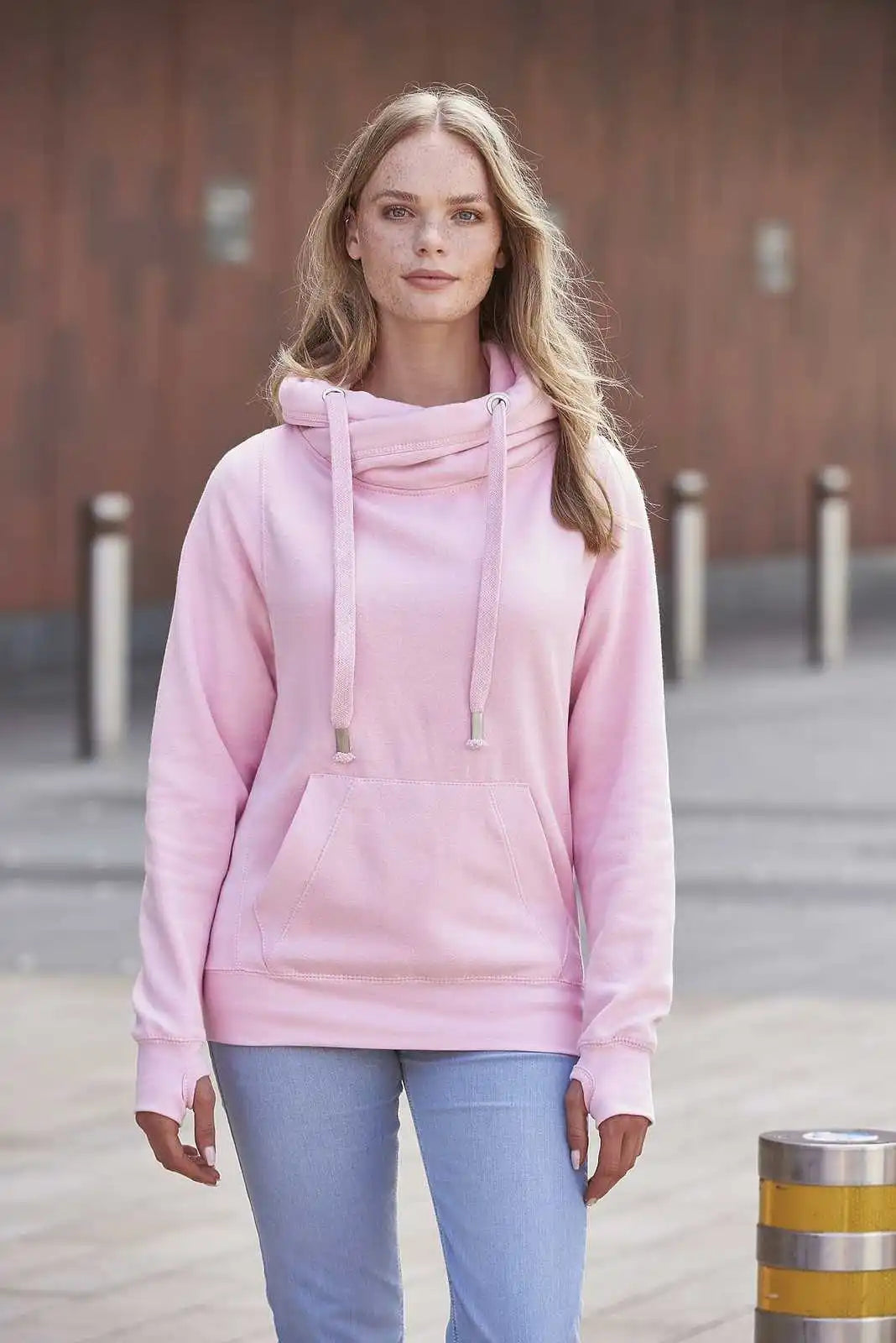 Just Hoods Jha021 Cross Neck Hoodie - Baby Pink
