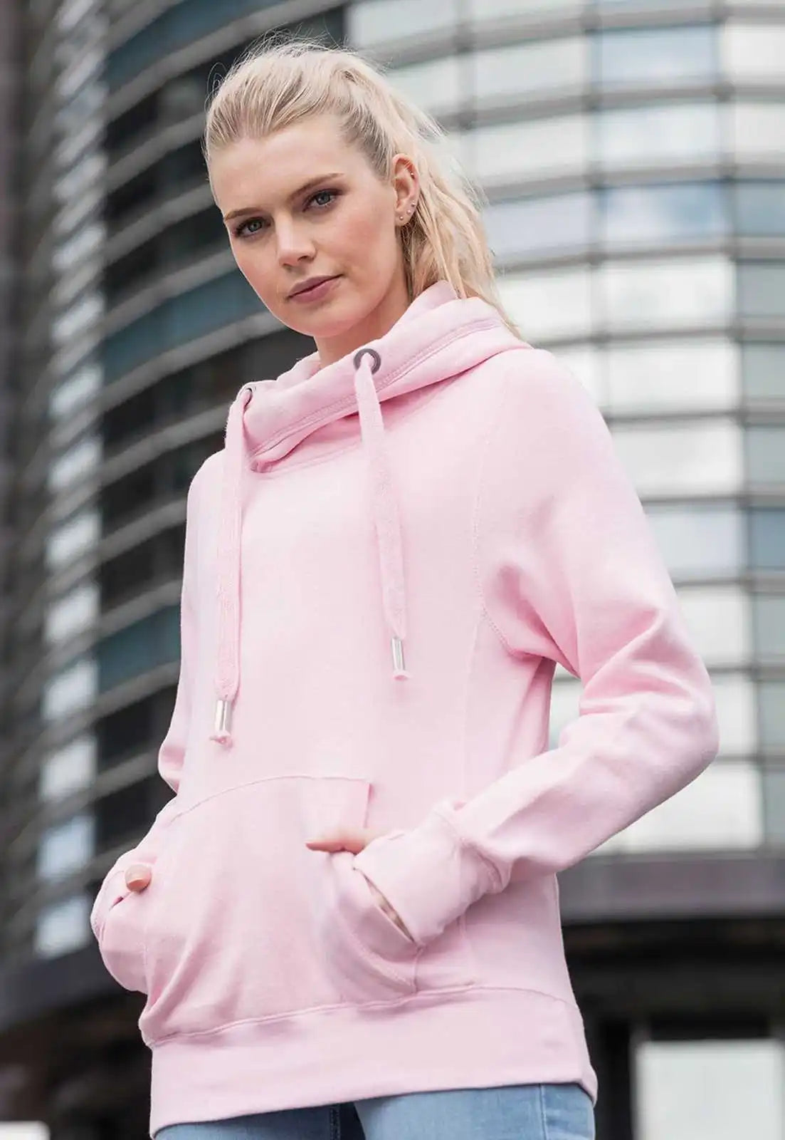 Just Hoods Jha021 Cross Neck Hoodie - Baby Pink