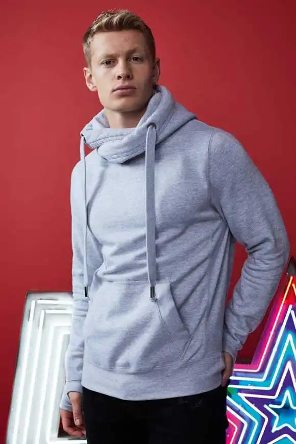 Just Hoods Jha021 Cross Neck Hoodie - Heather Gray