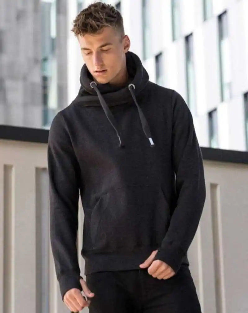 Just Hoods Jha021 Cross Neck Hoodie - Jet Black