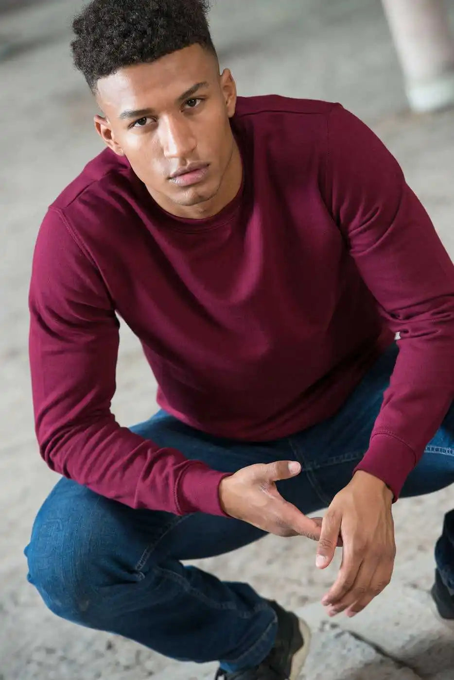 Just Hoods Jha030 College Sweat Crew Neck - Burgundy