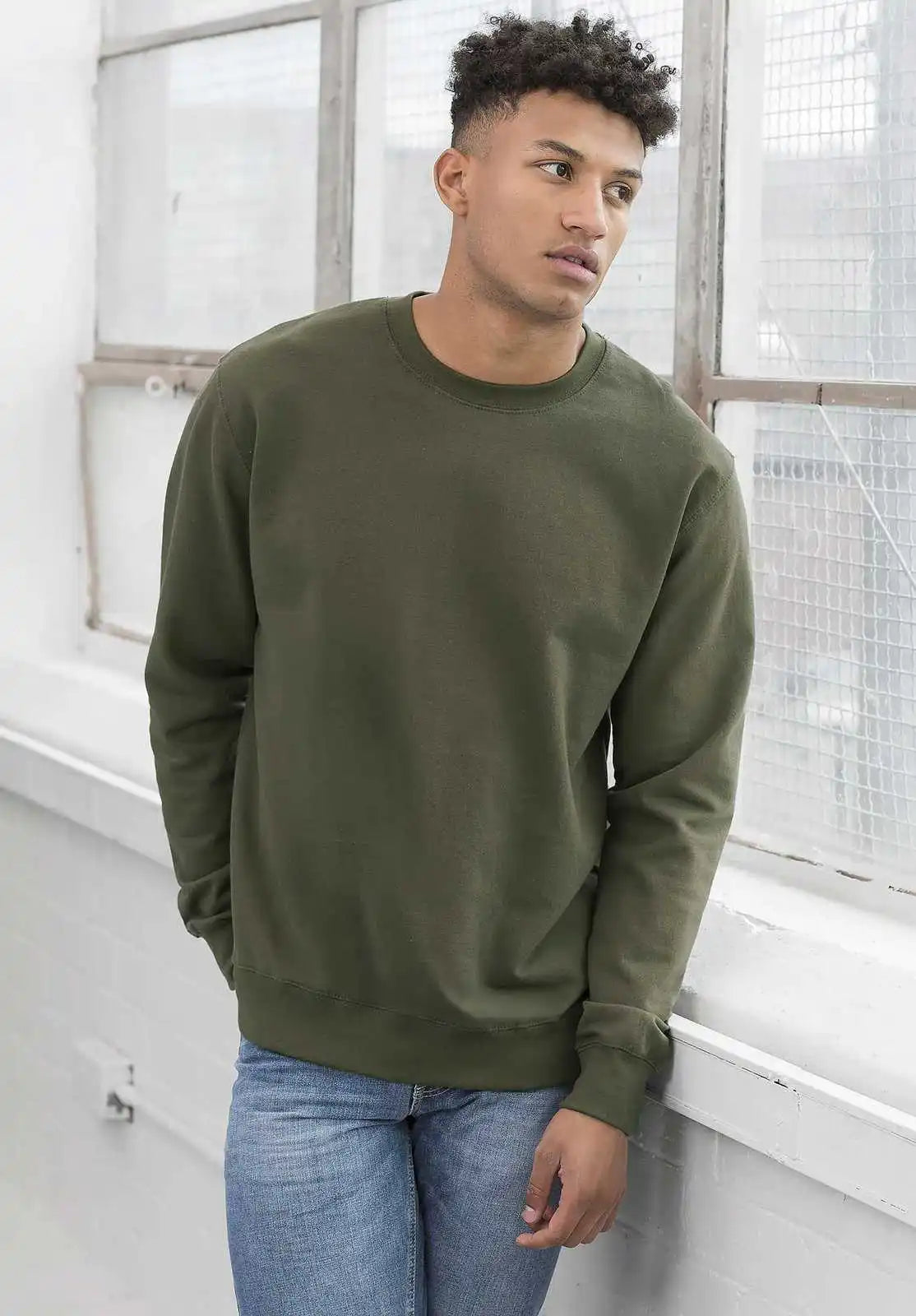 Just Hoods Jha030 College Sweat Crew Neck - Olive Green
