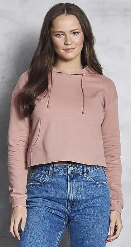 Just Hoods Jha035 Girlie Cropped Hoodie - Dusty Pink