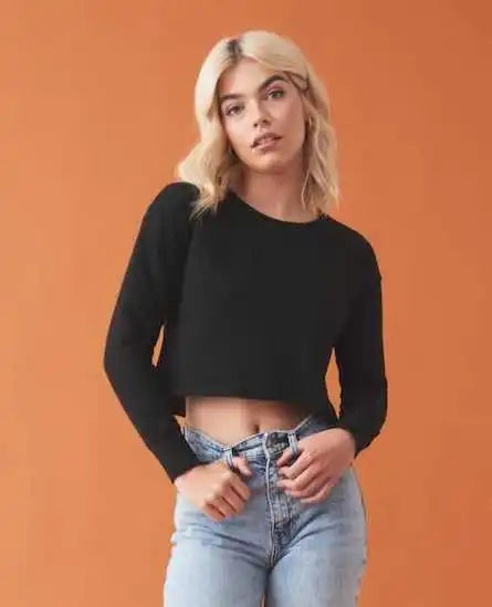 Just Hoods Jha035 Girlie Cropped Hoodie - Jet Black