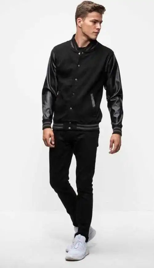 Just Hoods Jha042 Urban Letterman Jacket - Black