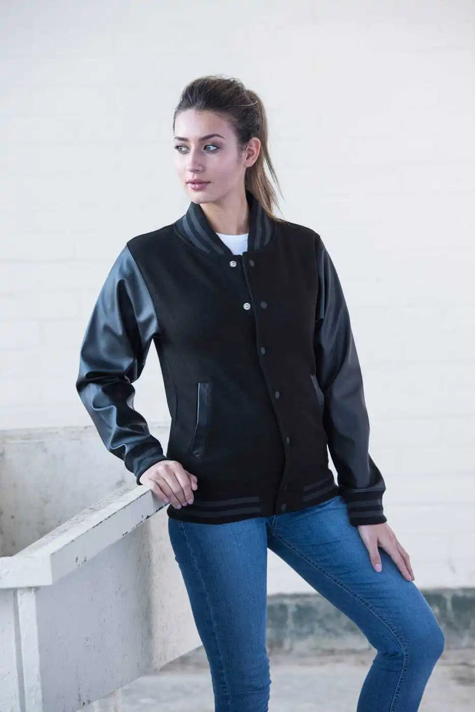 Just Hoods Jha042 Urban Letterman Jacket - Black