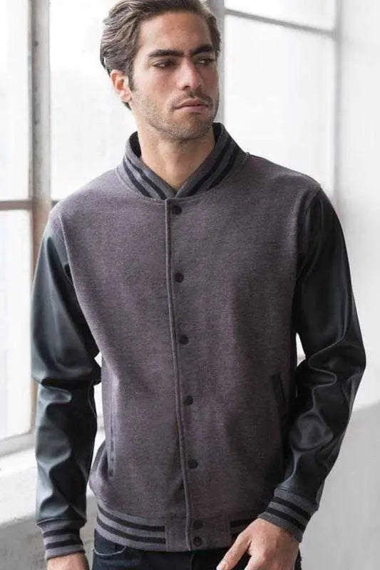 Just Hoods Jha042 Urban Letterman Jacket - Charcoal Black